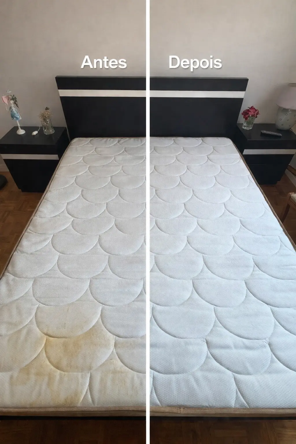 Antes e depois - Limpeza de colchão no Porto