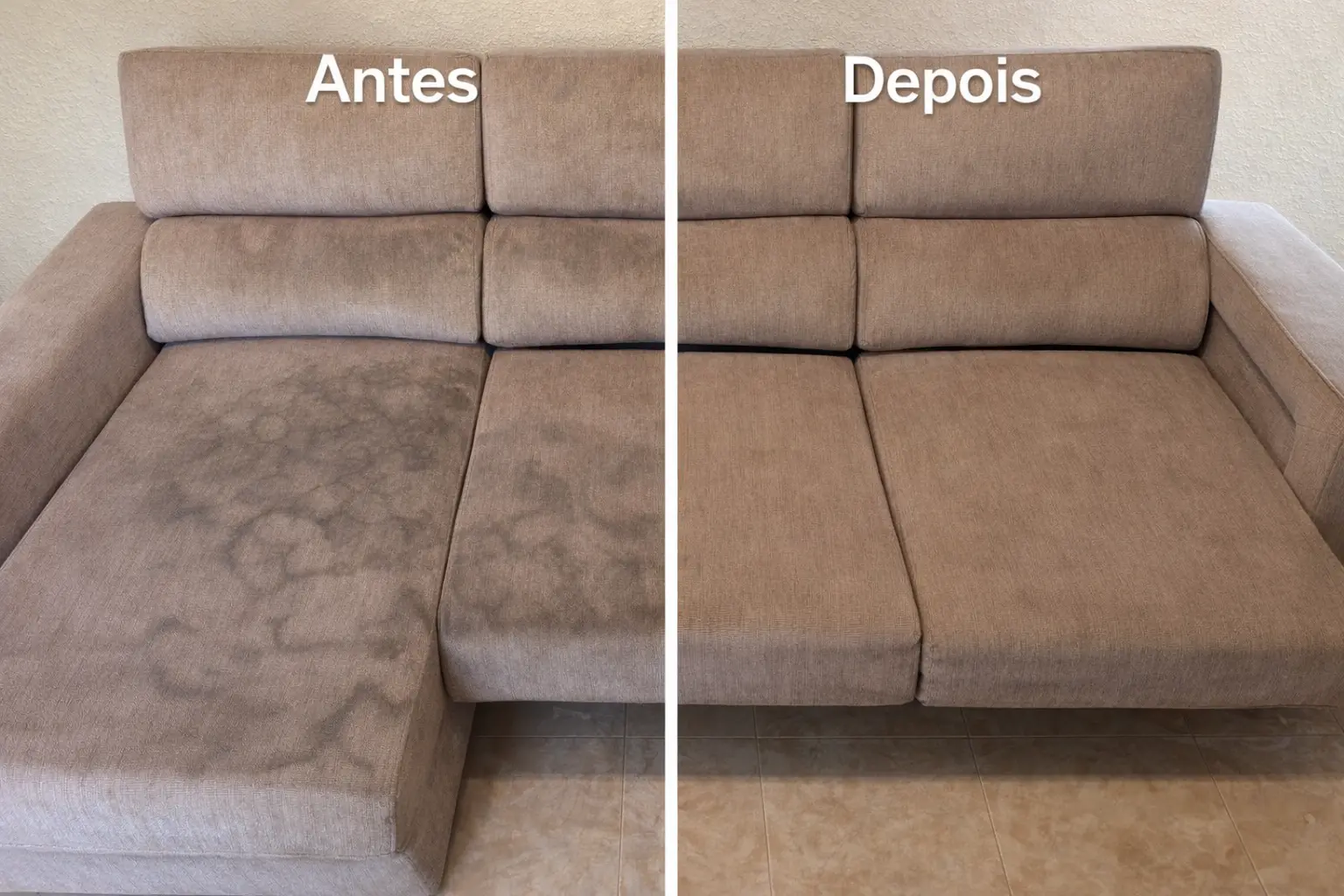 Antes e depois - Limpeza de sofá em Braga